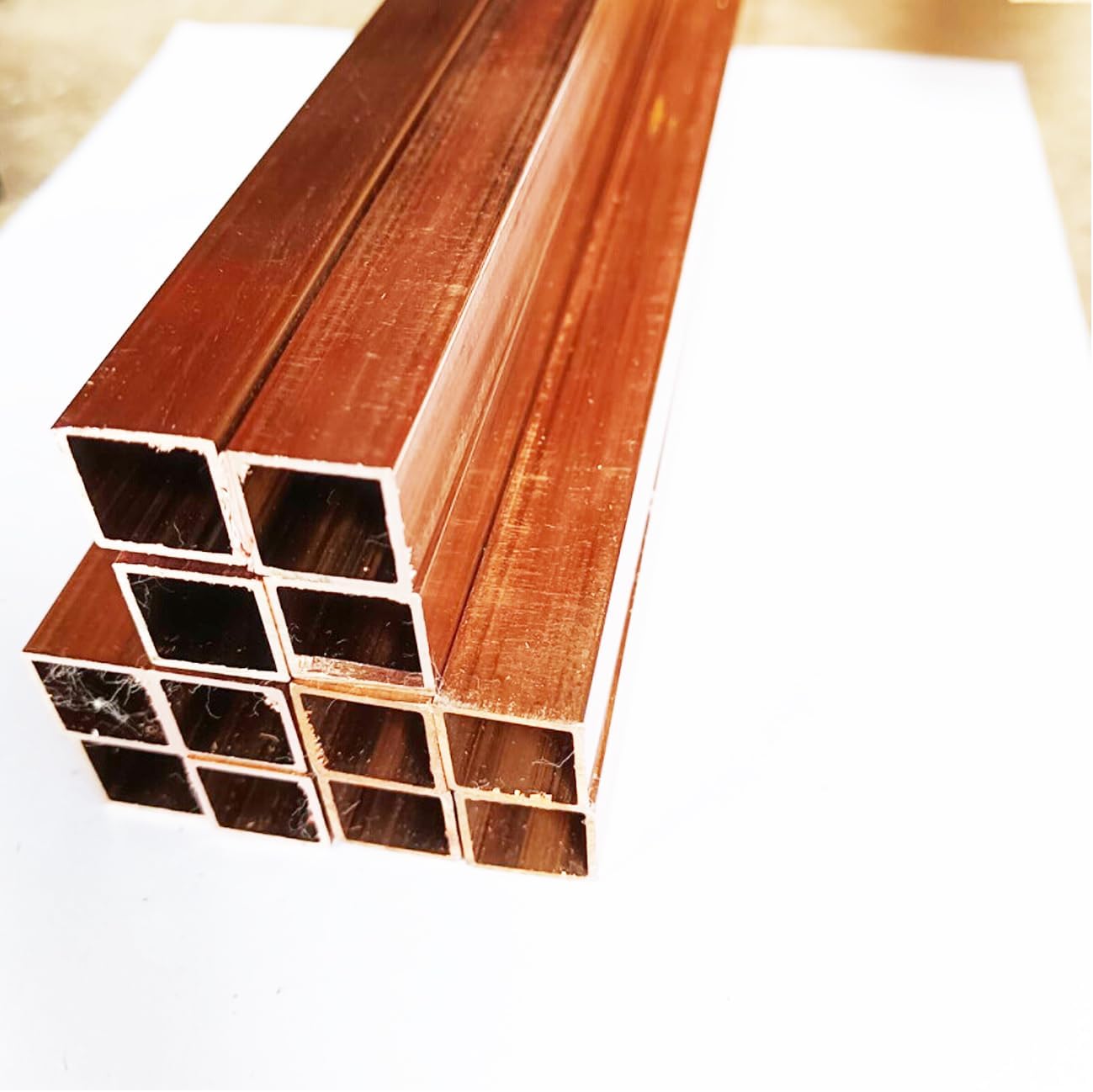 Purple Copper Square Tube -Set of 2, Long 10mm, Wide 10mm, Wall Thickness 1mm, Total Length 500mm for DIY Metal Crafts