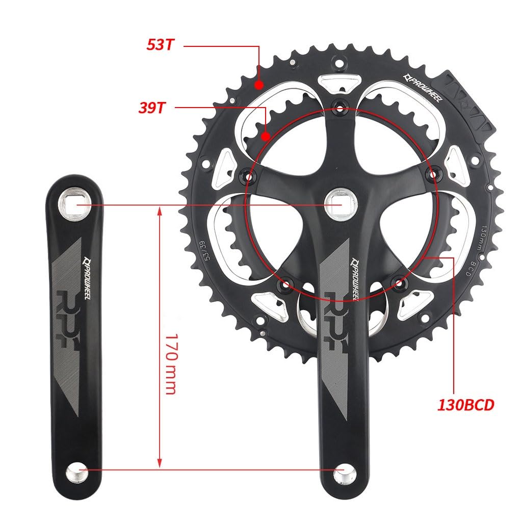 170mm Guarnitura Bici da Strada Pedivelle Quadrato 130BCD 39-53T Doppia Corona in Lega di Alluminio Anodizzato Guarniture for Bicicletta 9/10s