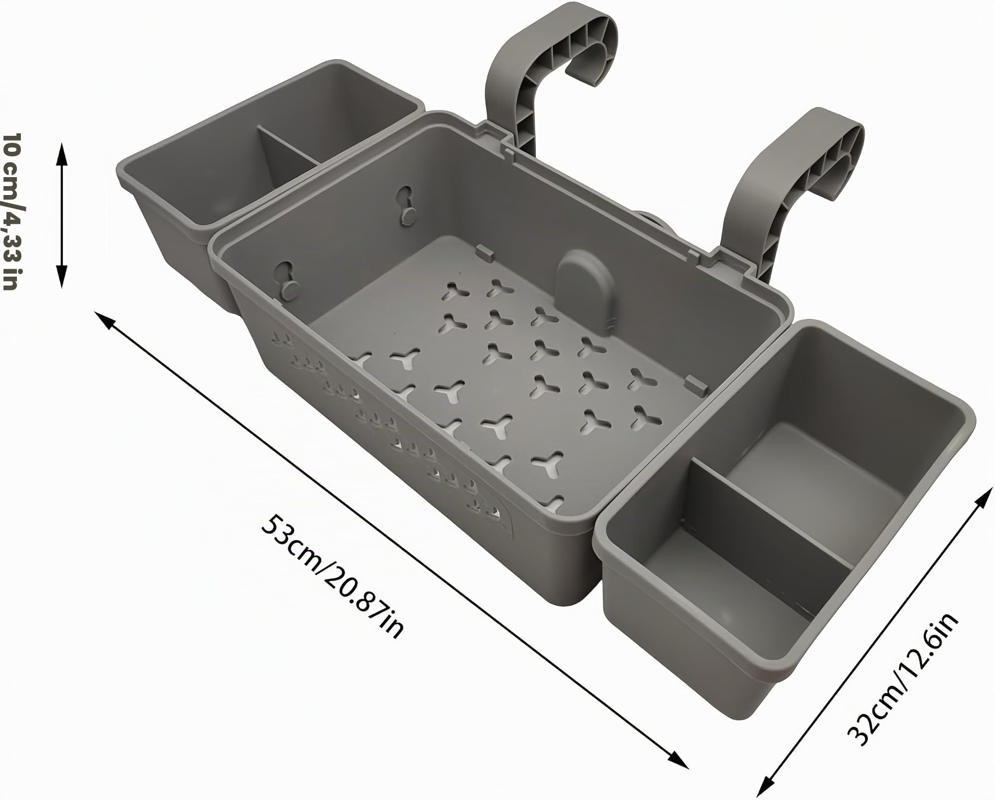 Panier à bord de piscine, 42 x 21 x 13 cm, panier de rangement pour piscine hors sol, plateau de rangement à bord de piscine, fabriqué pour des performances de longue durée, facile à démonter (gris)