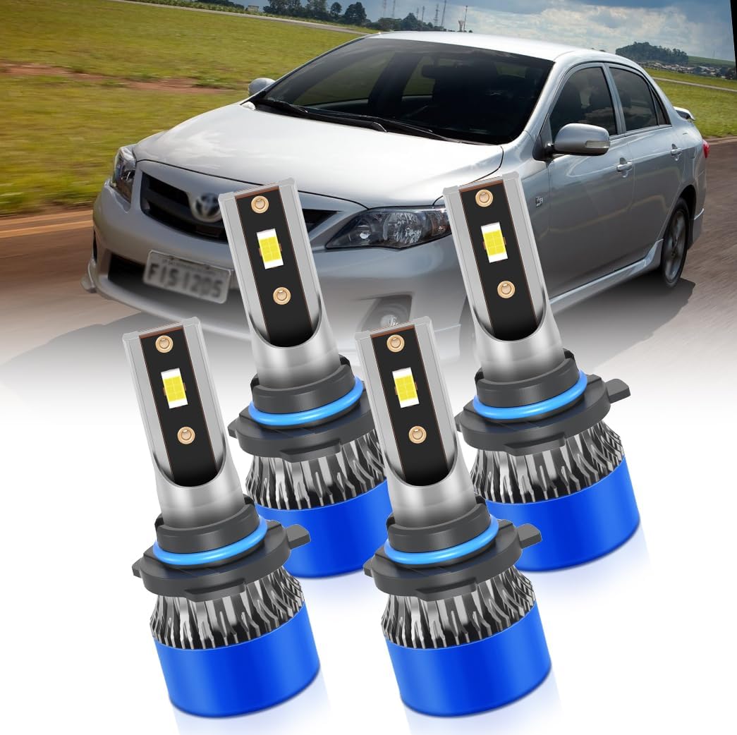 LED Bulbs for Toyota Corolla 2009 2010 2011 2012 2013 2014 2015, 9005 High Beam + 9006 Low Beam Lights, 6500K White Bright, 800% Brightness 80W 12V, Pack of 4