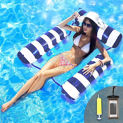 Pool Sitz Schwimmende Hängematte, WasserhängematteSpielzeuge Luftmatratze Pool Sessel Wassersitz Poolhängematten Liegematte für Erwachsene Kinder(Dunkelblau)