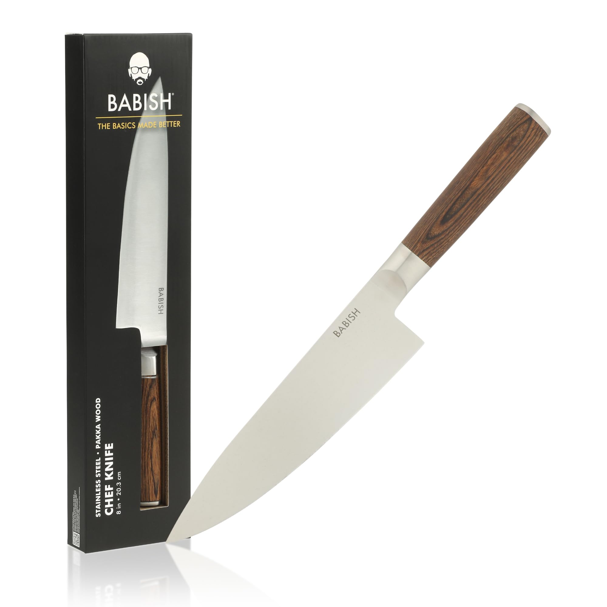 Babish 8-Inch Chef Knife – High-Carbon 1.4116 German Steel Kitchen Knife with Dark Pakka Wood Handle, Full-Tang Razor Sharp Chef’s Blade for Chopping, Slicing, Dicing &amp; Everyday Prep