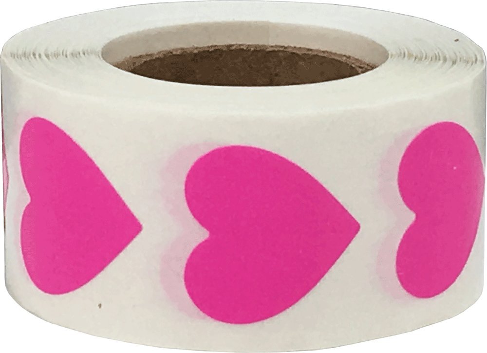 Hot Pink Heart Stickers Valentine's Day Crafting Scrapbooking 0.75 Inch 500 Adhesive Stickers
