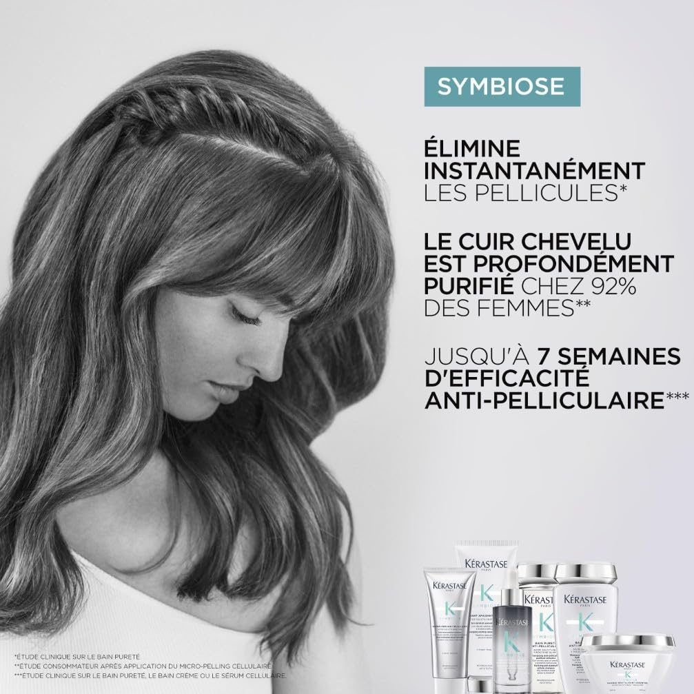 KERASTASE Symbiose - Bain Crème Pureté - Shampoing Antipelliculaire - Effet Prouvé Jusqu'à 7 Semaines Après Utilisation - À l'Acide Salicylique - Sans Silicone - Cuir Chevelu Gras & Sensible - 250 ml