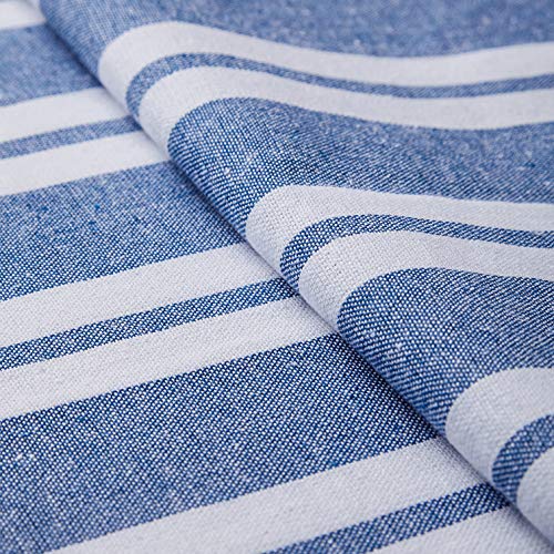 Image of Encasa XO Cotton Rectangular Table Cloth for 4 to 6 Seater | (140x180 cm) | Franca Blue Stripes | Dining Tablecloth for Decoration