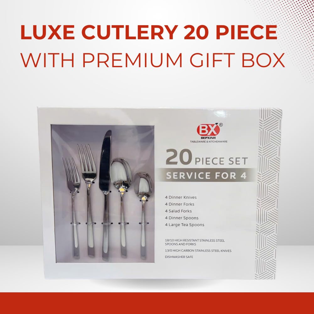Amazon.com | BX Luxe 20-Piece Stainless Steel Flatware Set, 18/10