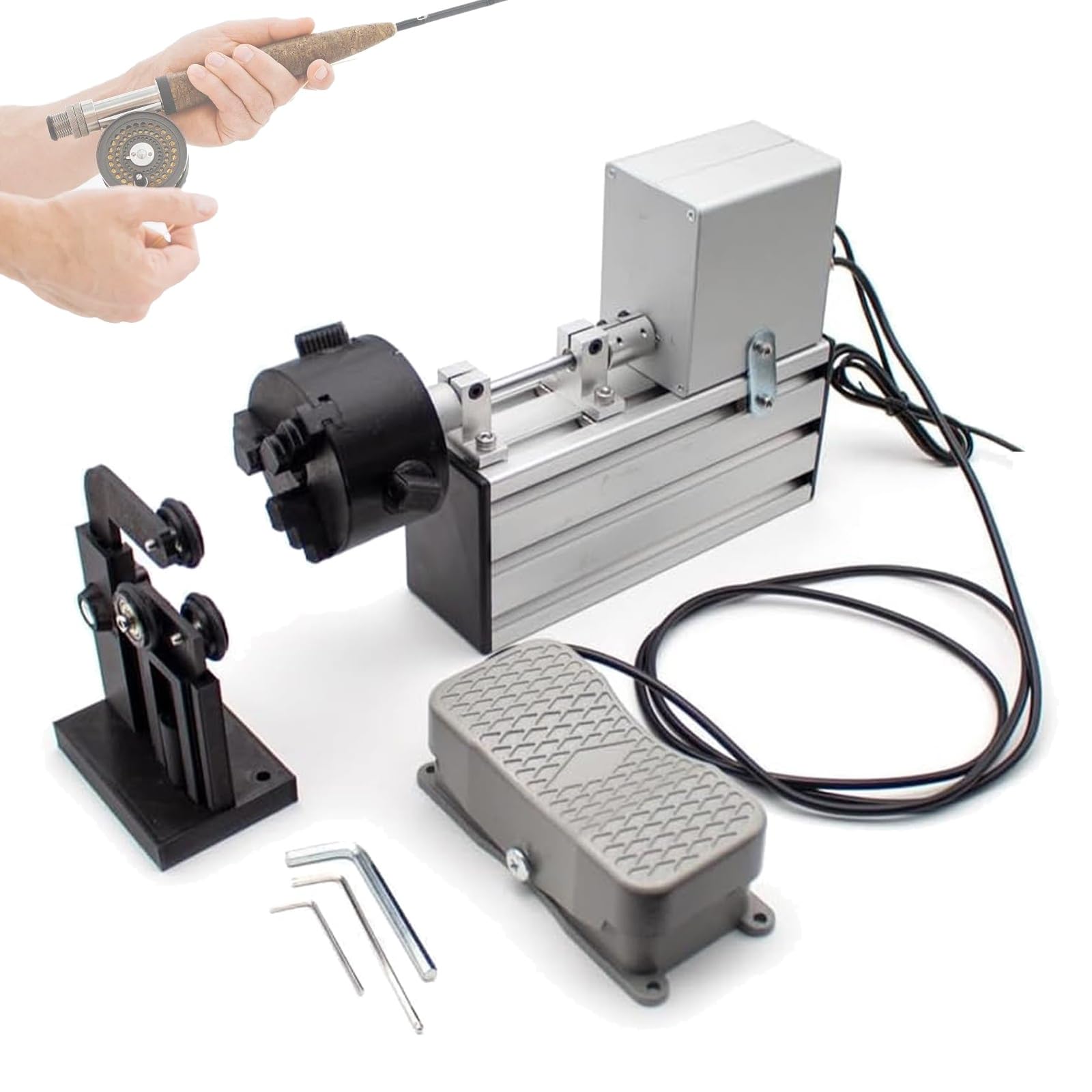 Xcscuk Fishing Rod Winding Machine, Portable Resin Rotating Gluing Tool,With Foot Switch,Adjustable Speed 0-300 Rpm,For Rod Building Repairs
