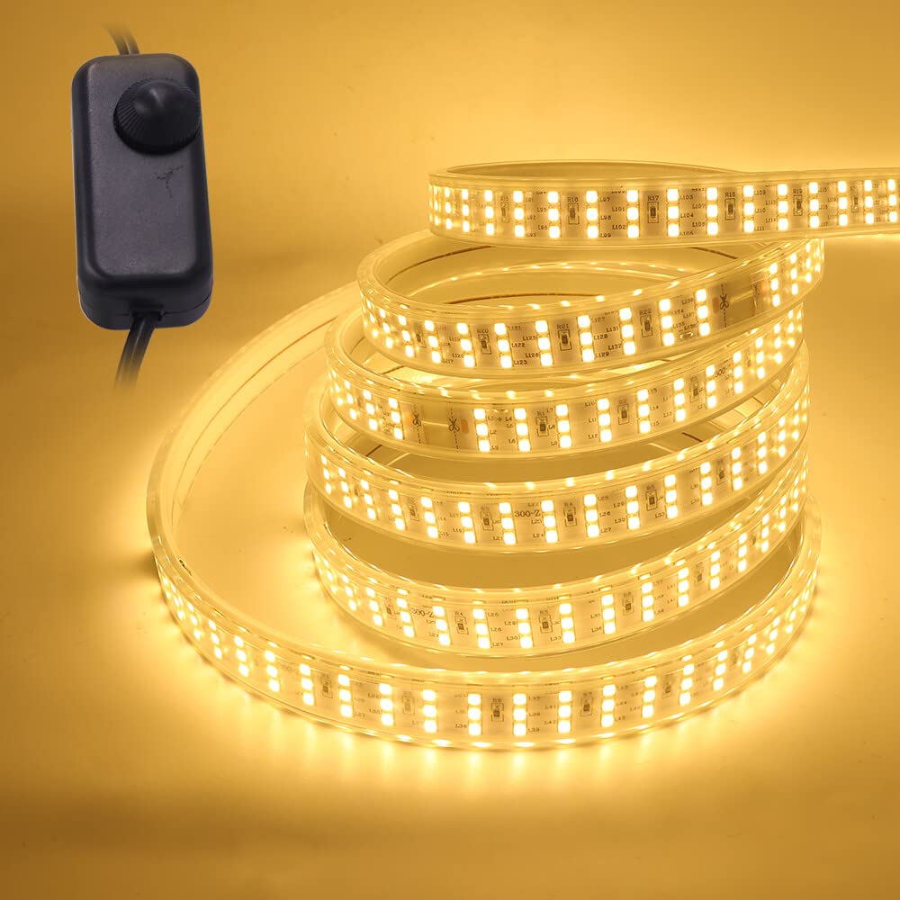 KAFULA AC220V Dimmable LED Light Strip, IP65 Waterproof Flexible, 276 LEDs/m 20m Warm White 4000K High Density Super Bright LED Fairy Light CRIβ₯90, Home Lighting Decoration