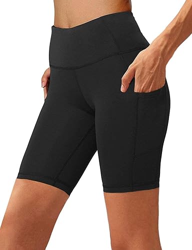 Aoliks Biker Shorts Women with Pockets - 8" High Waisted Tummy Control Running Workout Spandex Gym Volleyball Yoga Shorts