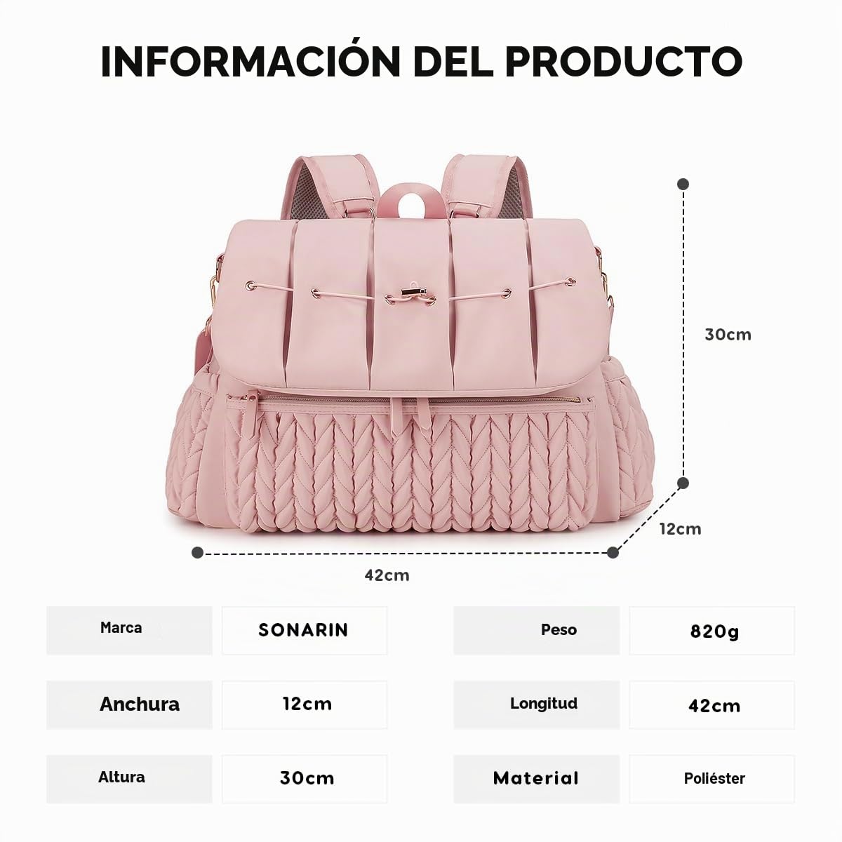 SONARIN Convertible Mochila de Pañales para Bebé,Gran Capacidad Impermeable Bolsa de Pañales Bolso Cambiador Bolsa de Viaje para Pañales con Cambiador & Correa de Hombro(Rosa)
