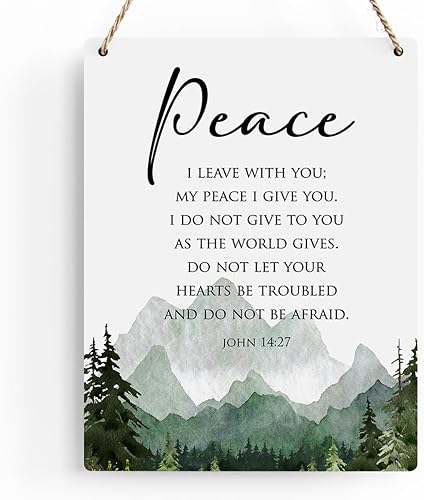 Decoración inspiradora Peace I Leave With You John 1427, regalos cristianos, versículo de la Biblia, arte de pared, letrero colgante de madera para