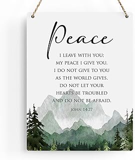 Inspirational Decor Peace I Leave With You John 14:27 Christian Gifts Bible Verse Wall Art Scripture Wooden Hanging Sign for Modern Home Office Bathroom Bedroom Wall Art Decoration 8 x 10 Inches