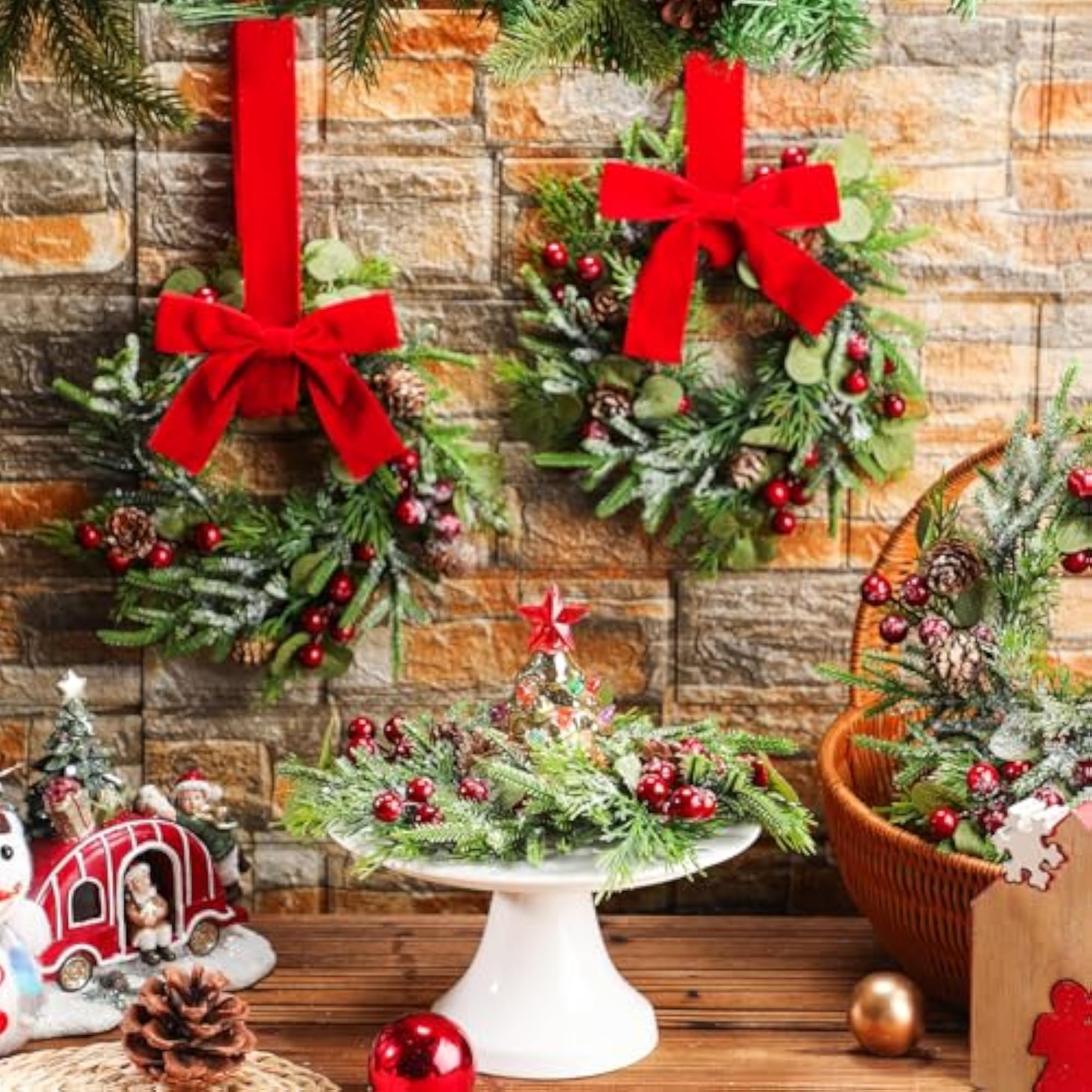 4 Pcs Christmas Kitchen Cabinet Wreath Decorations