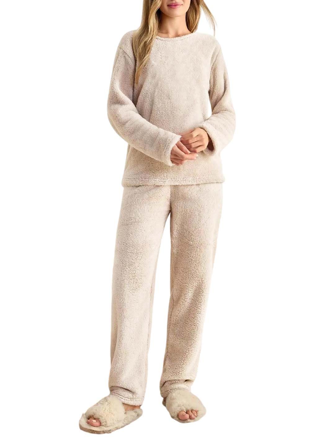 Women's Fleece White Winter Cord Set | Cozy Track Suit with Sweatshirt & Pants | Perfect for Airport & Jogging Look