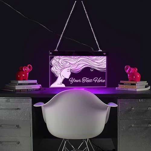 Miniatura 5 de Señora de pelo largo salón de belleza peluquería LED personalizado multicolor cambiante luz pared signo Rmote control iluminado tablero de