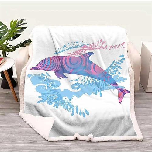 Sea Animals Cobijas Calientes para Invierno Blue Purple Pink Flannel Blanket Fuzzy, Warm, Cozy, Thick for Camping Bed Baby Size 39In x 59In