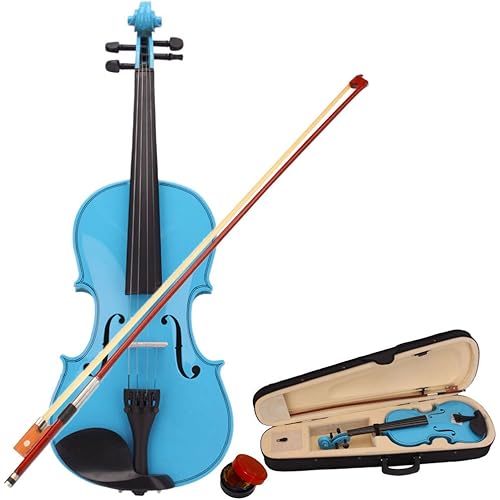 4/4 Full Size Violin, Natural Solid Wood Satin Acoustic Violin Starter Kit with Case, Bow, Rosin for Beginner Student (4/4,Light Blue)