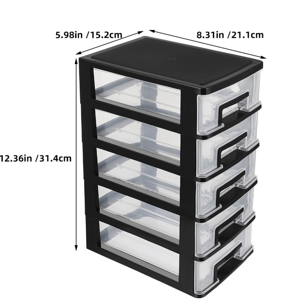 Black Transparent 5-Layer Plastic Drawer Storage Cabinet