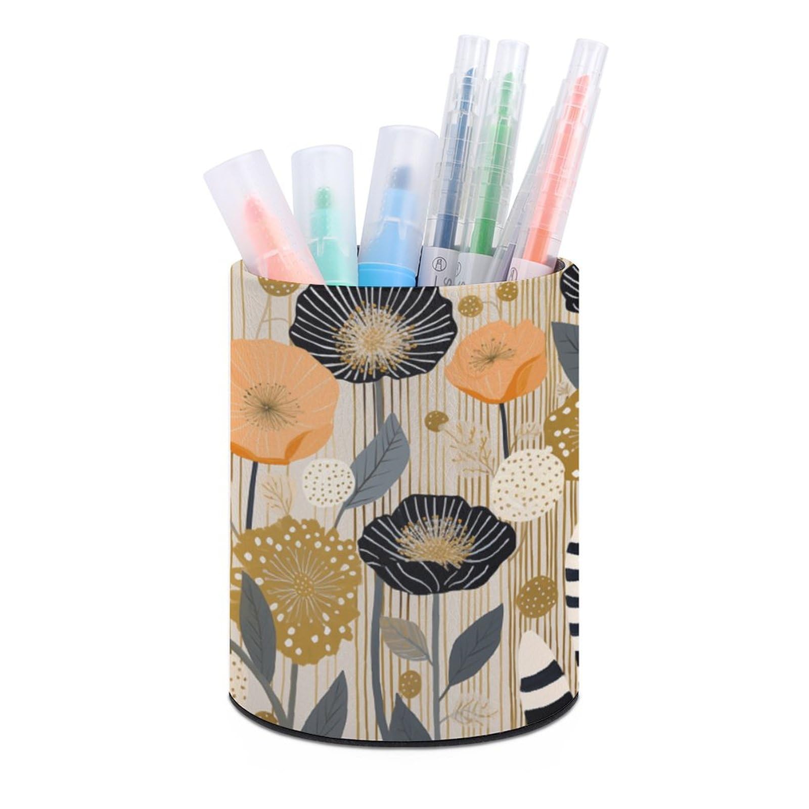 JTREHY - Round Pen Holder, Stripe and Polka Dot Makeup Brush Storage Box for Home, Office, Vanity