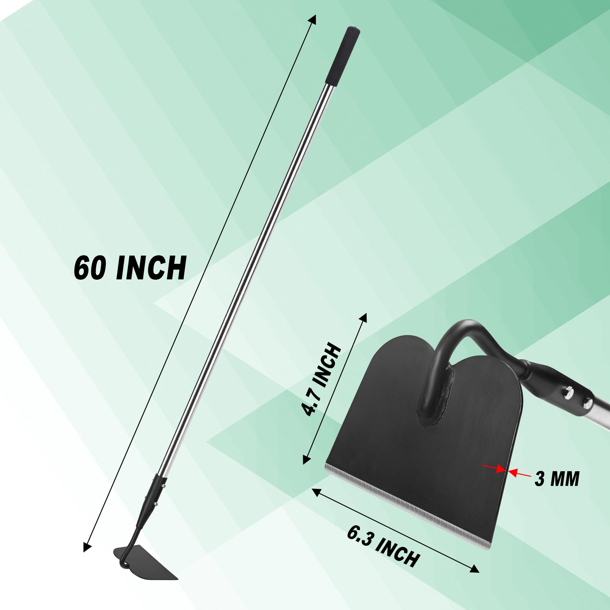 YEELOR Houe de jardin, outil de jardinage à manche long avec prise antidérapante souple, manche en acier inoxydable de 142 cm, houe robuste avec lame durable, pour le creusement, le desserrage, le