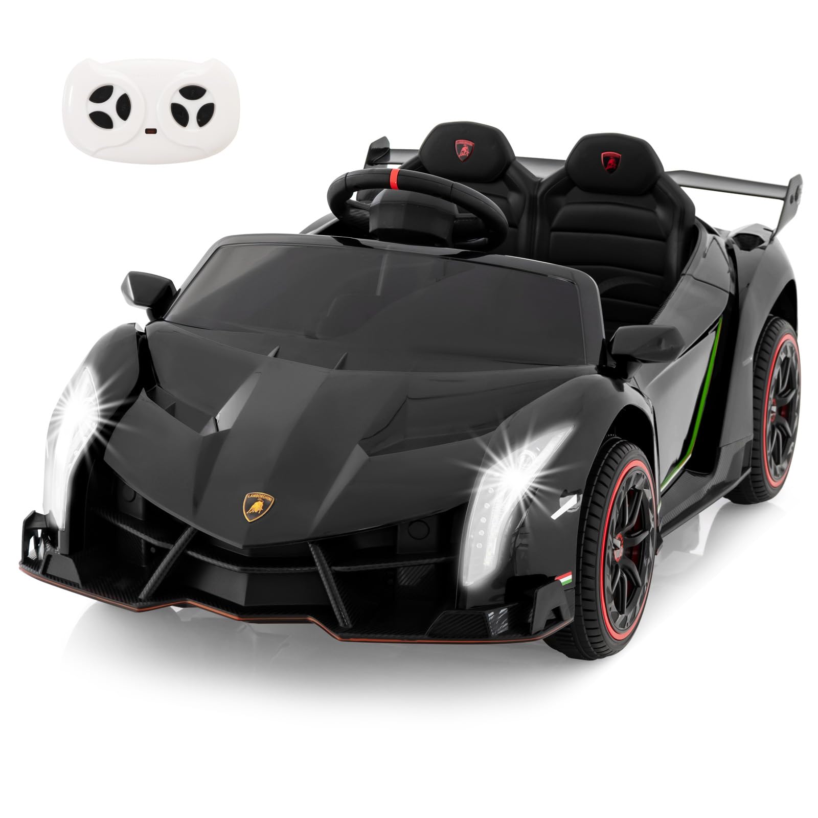 RELAX4LIFE Macchina Elettrica per Bambini, Lamborghini da 12 V con porta idraulica, auto elettrica con telecomando, MP3 e luce LED, veicoli elettrici per bambini(NERO)