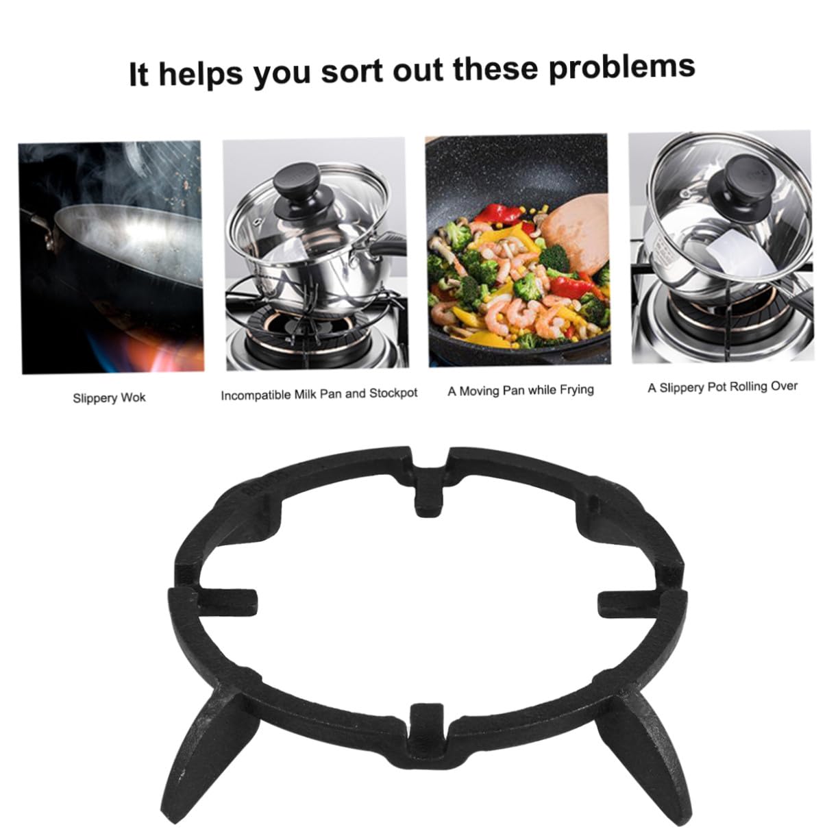 Soporte de Antideslizante Gas Estufa Negro Resistencia de para Hierro Pequeñas y Equilibrio Accesorio Práctico para Ollas para Cocina y Hotel