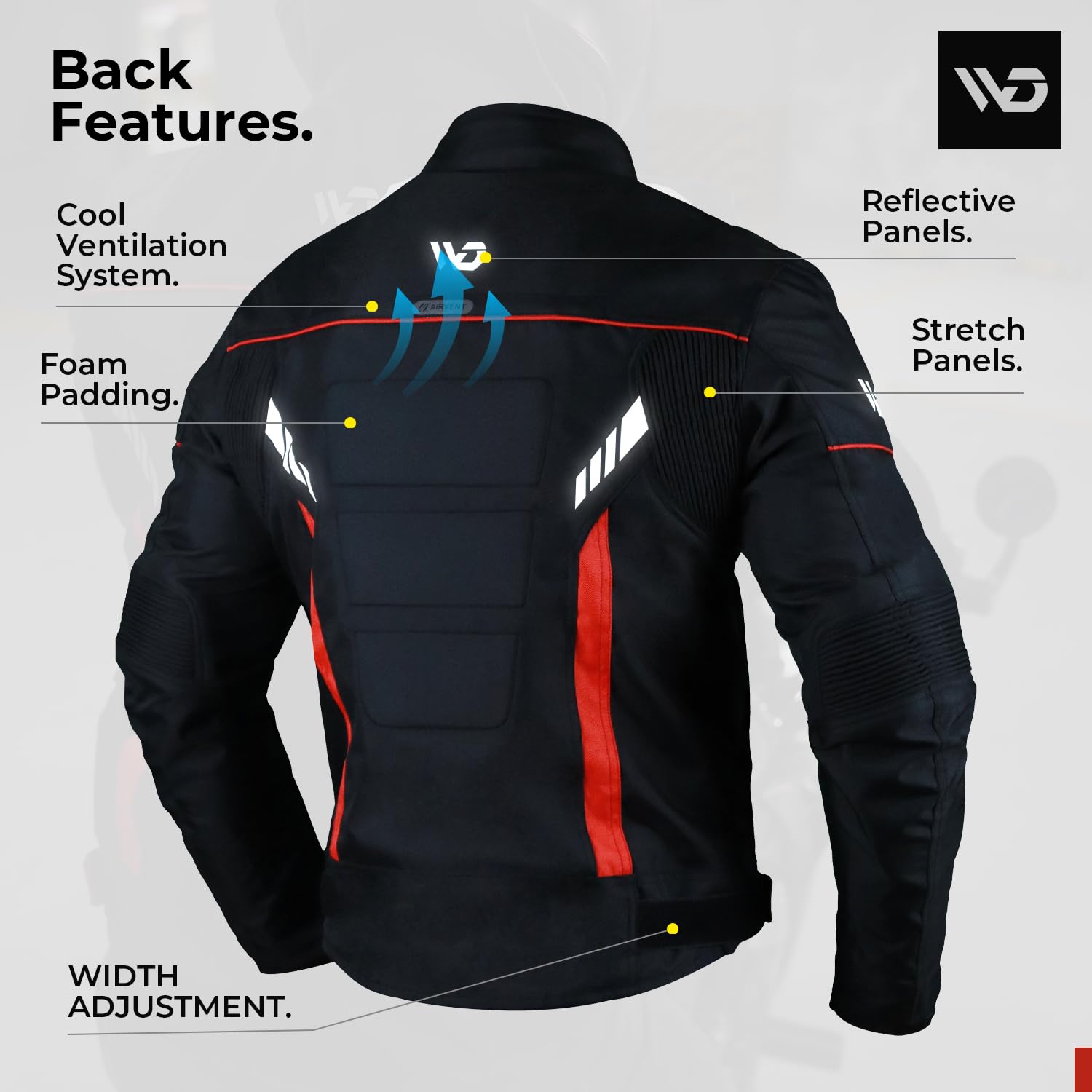 WD Motorcycle Jacket for Men CE Armoured Motorcycle Gear with padding Breathable Cordura Fabric Reflective Jacket for Night — view 4