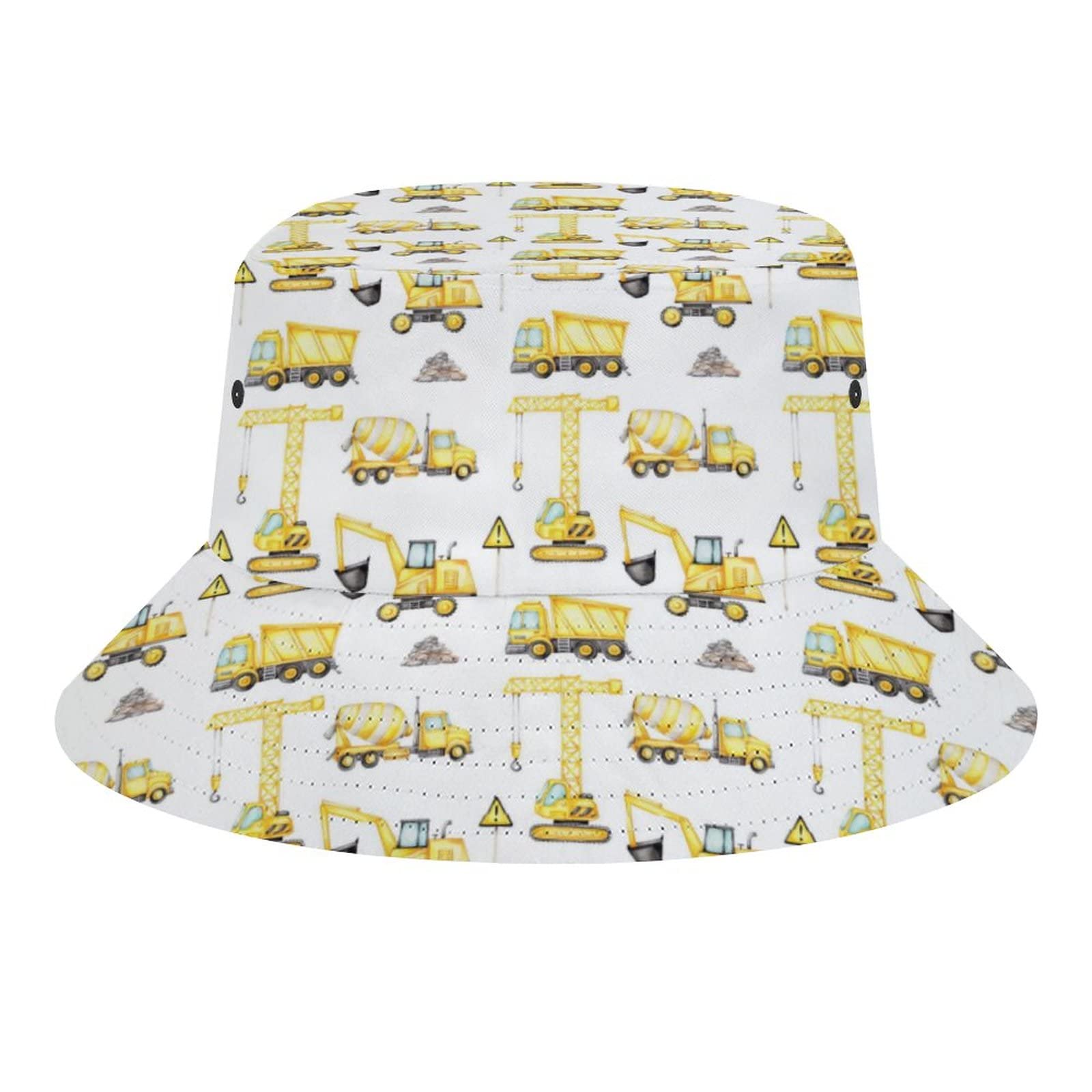 Lsjuee Watercolor Excavator Truck Bucket Hat for Men Women, Funny Summer Beach Fishing Hat, Packable Outdoor Sun Fisherman Hat