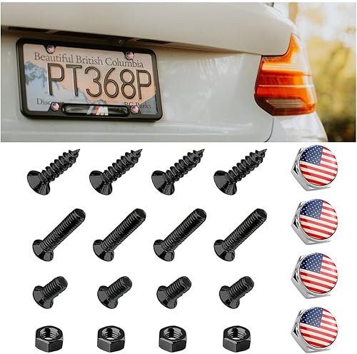 Kit de tornillos para matrícula de automóvil, 4 juegos de tapas de rosca antirrobo de bandera estadounidense, accesorios de aleación de aluminio,
