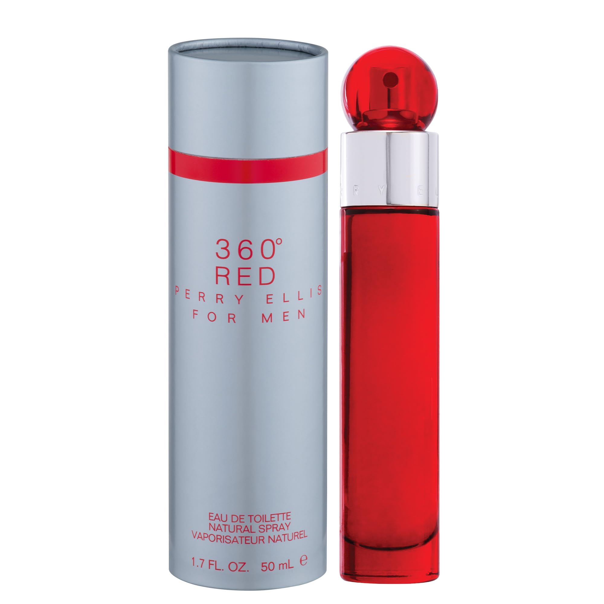 Perry Ellis 360° Red Eau De Toilette Spray for Men - Mens Cologne, Long Lasting Perfume, EDT, Fragrance with Notes of Clove, Cinnamon & Patchouli - 1.7 fl oz (50 mL)