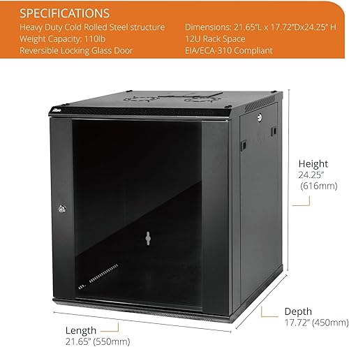 Miniatura 2 de Gabinete de servidor de montaje en pared Gabinete de rack de red de TI con cerradura Puerta y paneles laterales negro (negro, puerta estándar de