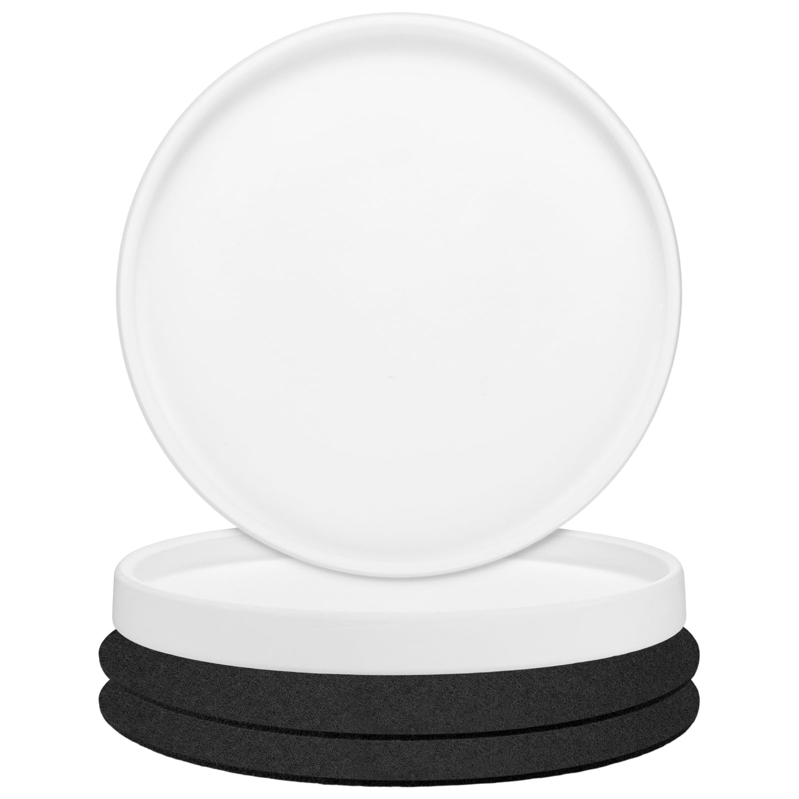 TIXIPEM 2 Pack White Ceramic Plant Saucer, Round Drip Tray for Indoors & Outdoors, Ceramic Plant Trays to Catch Water Drainage for Potted Plants with Waterproof Felt Plant Mat [7.28 Inch]