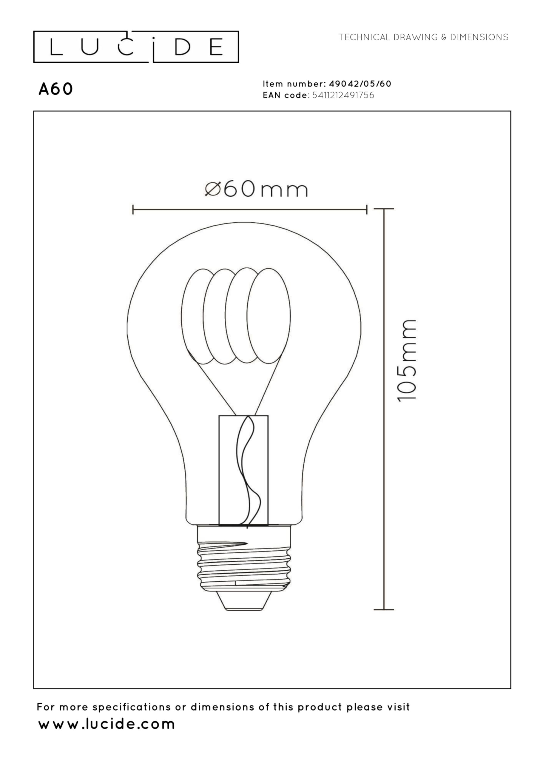LUCIDE A60 - Glühfadenlampe - diameter 6 cm - LED Dim. - E27-1x5W 2700K - Transparent, Clear - Image 2