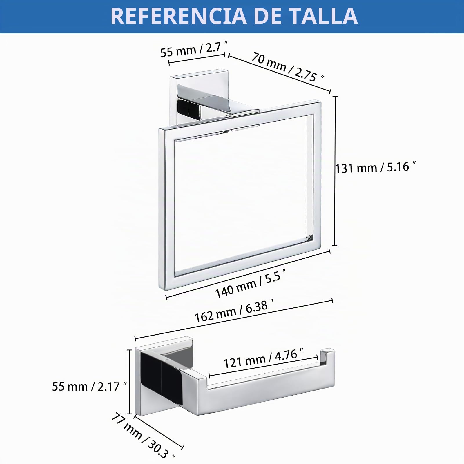 TURS Toalleros de Aro Acero Inoxidable Toallero de Estilo Montado en Pared e Anilla INOX 304 Chrome Accessori Bagno de Toalla Soporte de Toalla(Finitura Lucida)