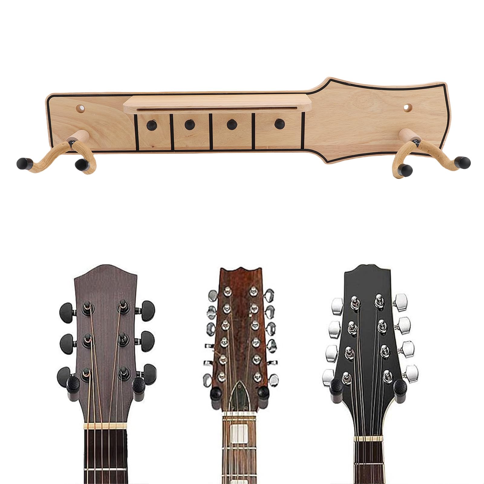 AUNMAS Colgador de Pared para Guitarra, Construcción de Madera de Pino, Gancho Giratorio y Diseño de Estante para Montaje de bajo Eléctrico Acústico en Estudio en Casa