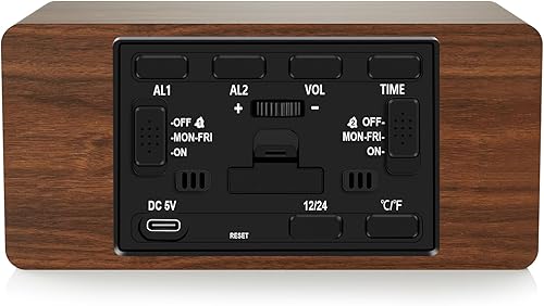 Miniatura 8 de MOSITO - Reloj despertador digital de madera con función de carga inalámbrica, luz atenuable de 0 a 100, opción de dos alarmas a horas distintas