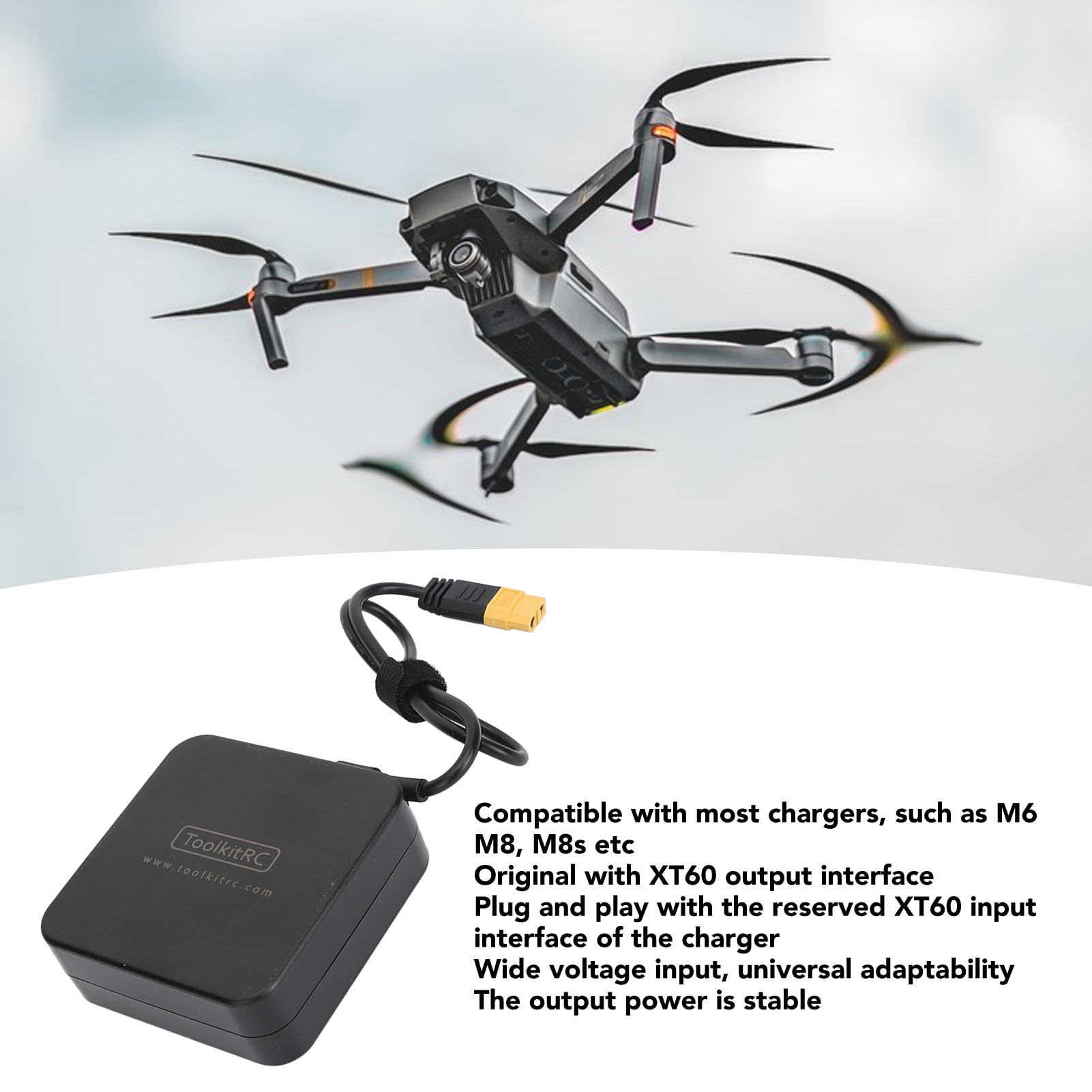 Fuente de Alimentación 100W, Salida Estable 20V 5A, Cargador Batería Drone RC, Voltaje Entrada 100-240V con XT60, for Pilotos Drones y Entusiastas RC en Exteriores o Talleres