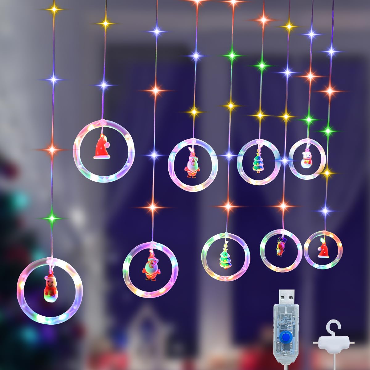 Focefec Christmas Window Lights, Xmas Curtain Fairy Light 3mx0.6m