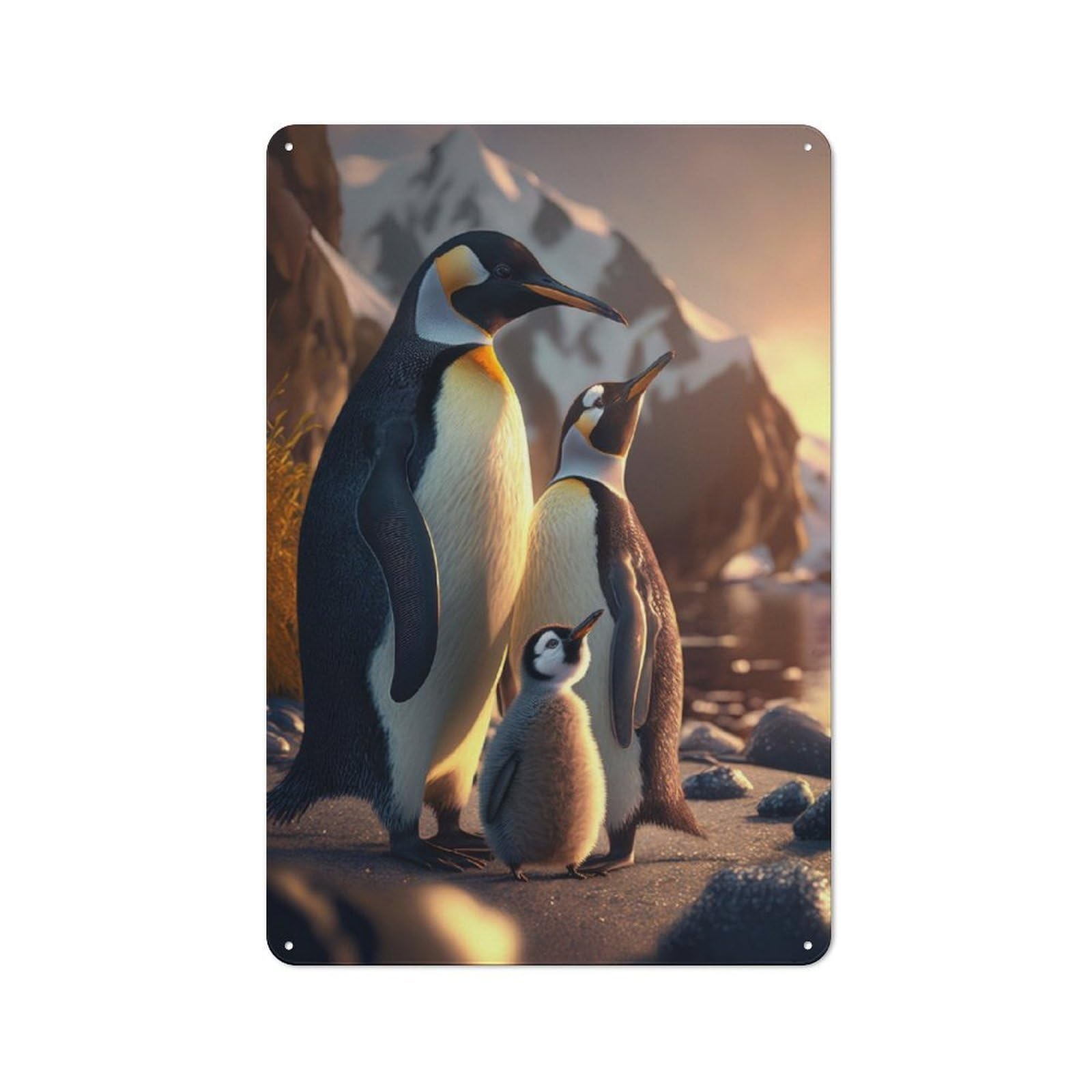 Junmoney The Penguin Family Classic Metal Wall Decor 30X20cm, Metal Sign For Cafe, Pub, Workshop Or Home Bar, Small Accent For Blank Walls