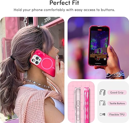 Miniatura 6 de CYRILL UltraSheer Mag - Funda compatible con iPhone 15 Pro Max, rosa (2023), rosa neón, transparente, bonita funda protectora brillante para mujer