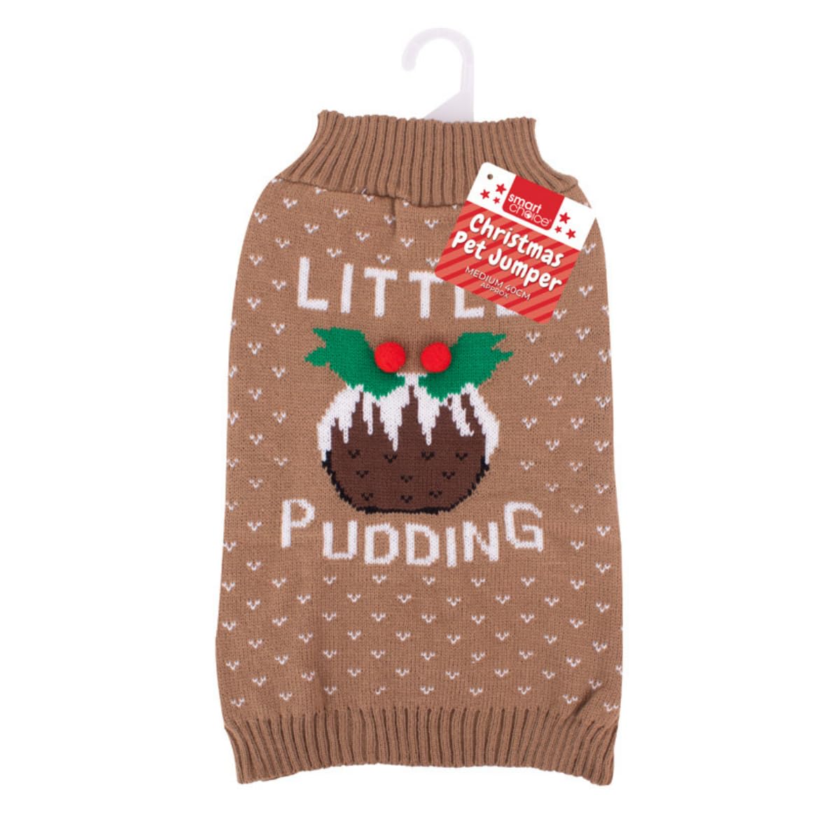 Medium Festive Little Pudding Pet Jumper with Harness/Lead Hole – Soft Acrylic Dog Christmas Sweater – Warm & Lightweight Holiday Outfit for Winter Walks & Seasonal Photos