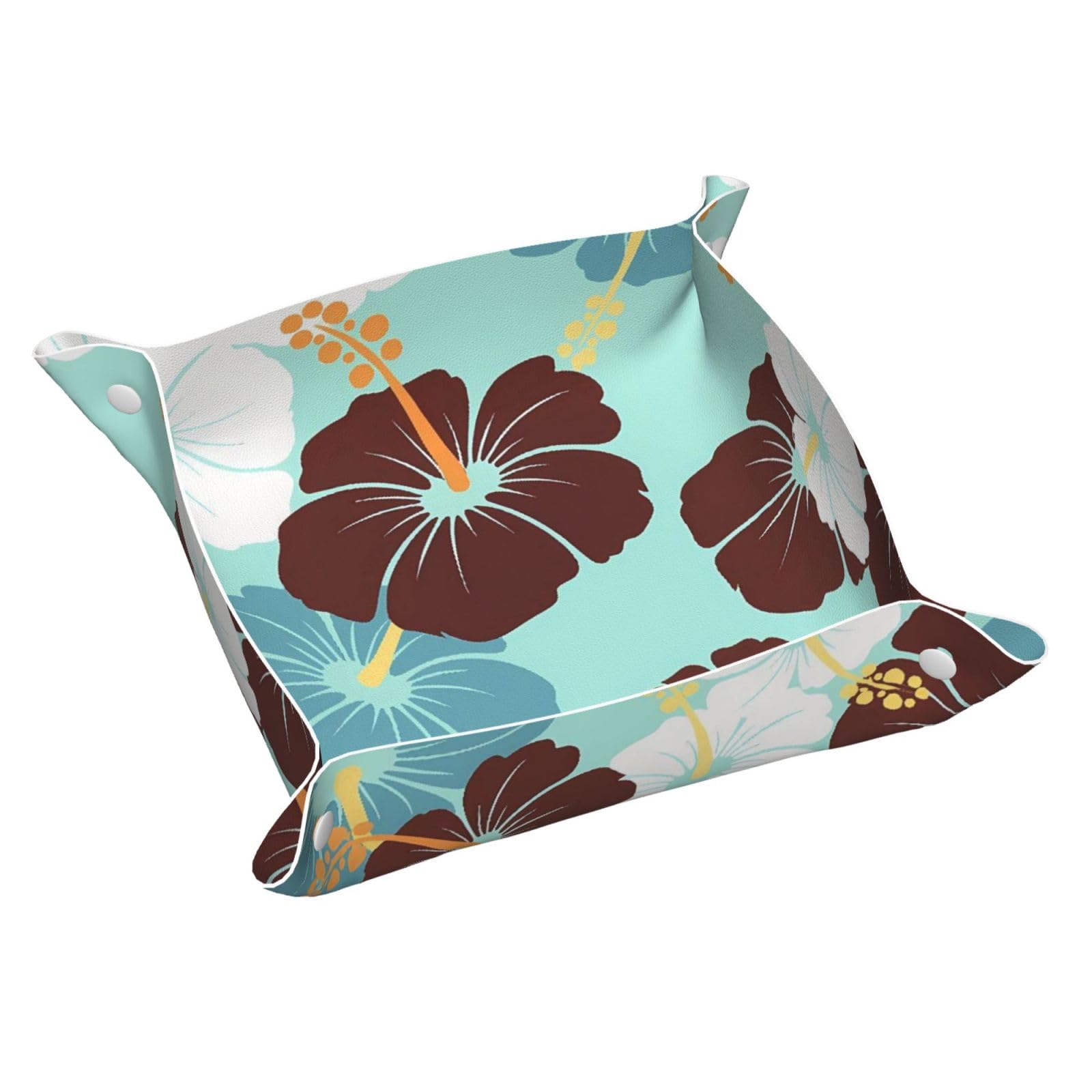 HLBSDM Hawaiian Tropical Hibiscus Flowers Tray Men's Leather Valet Parking Portable Entrance Trays Bedside Storage Box