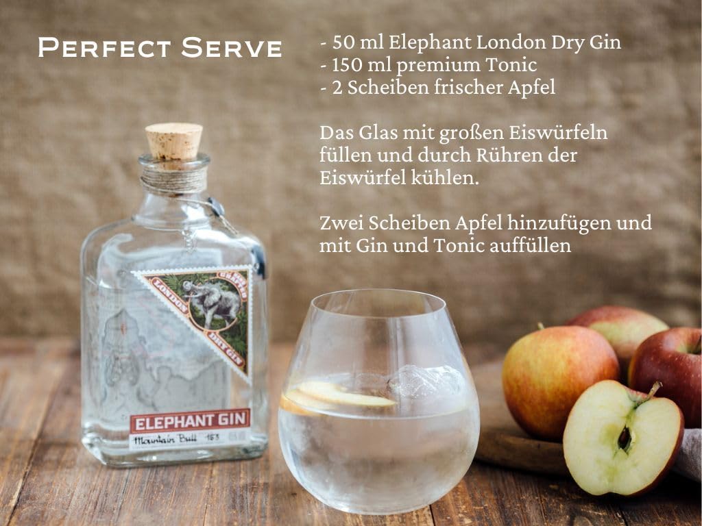 Elephant London Dry Gin - Preisgekrönter Premium Gin aus Deutschland - Perfekt für Cocktails und ideal für Gin & Tonic Sundowner - 45% vol., 500ml