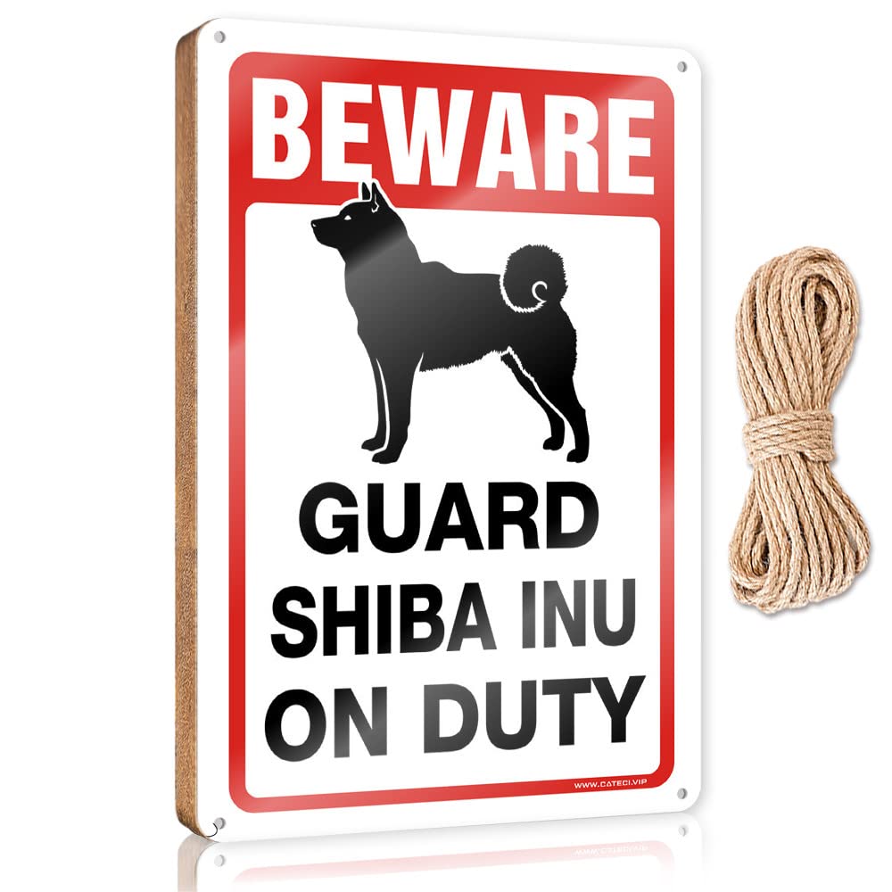 Funny Sign Decor Beware! Guard Shiba Inu On Duty Wooden Sign Funny Door Hanging Signs Hanging Wood Home Wall Si(23X35CM)
