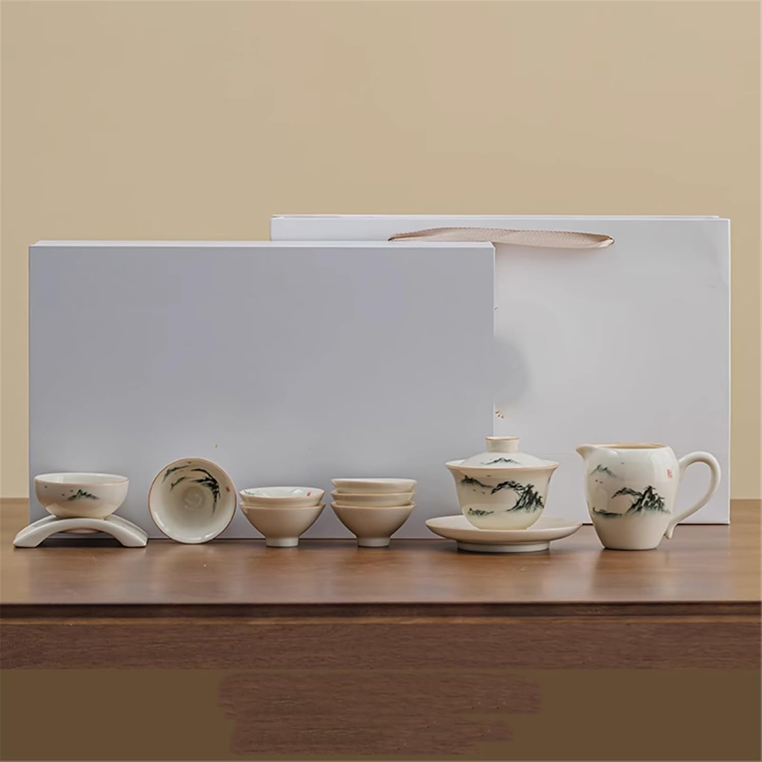 Gongfu Tea Set, Home Office Ceramic Side-Handle Tea Pot Covered Bowl Tea Cup Complete Set-set1