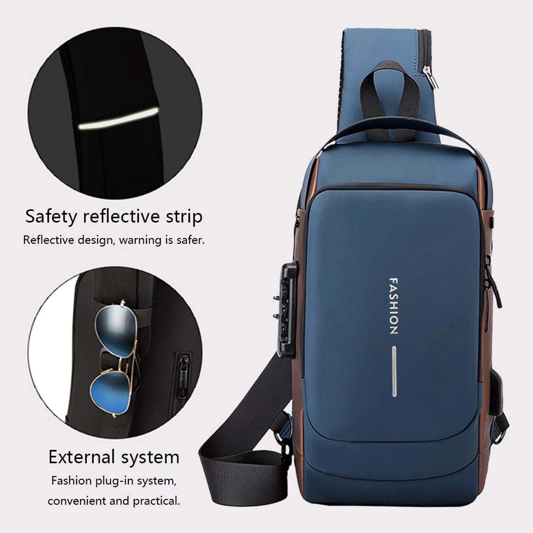 MEZON Anti Theft Sling Bag for Men & Women Waterproof Shoulder Cross Body Bag with USB Charging Port for Travel Hiking Gym Picnic & Daily Use (Blue) 2