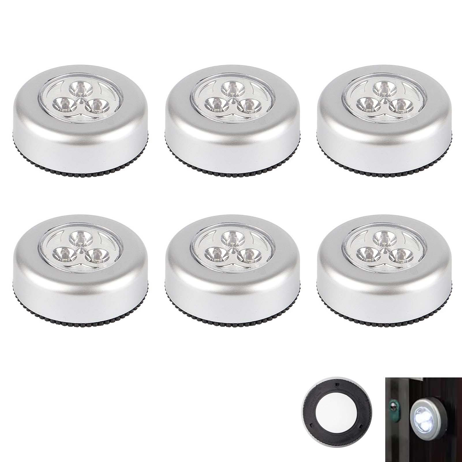 6 PCS Stick on Push Light, Stick on Touch Light Wireless LED Night Lights, Self-Adhesive Touch Activated LED Wall Lights for Closets, Cabinets, Utility Rooms, Under Cabinet, Hallway, and Bedside