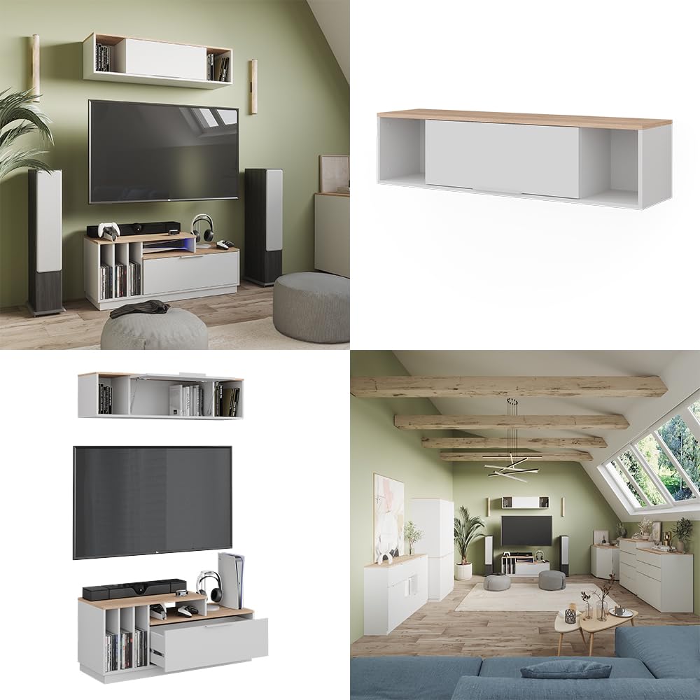Vicco Estantería de Pared Betti, Blanco/Sonoma, 120 x 30 cm | para montaje en pared, apto para salón u oficina