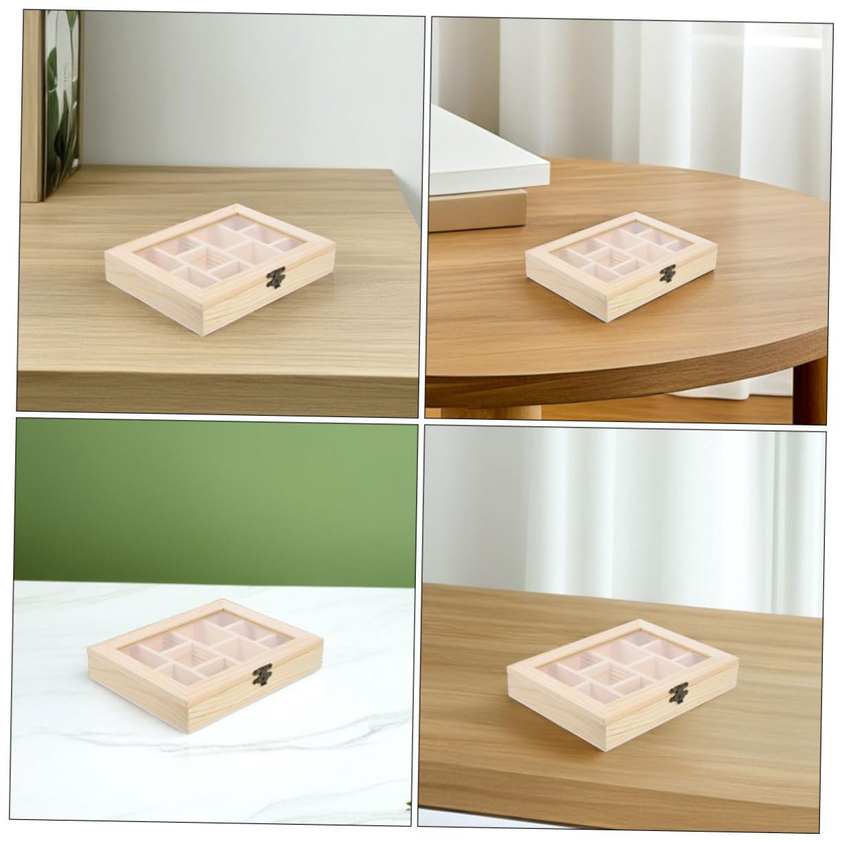 OUNONA 2pezzi Scatola Portagioielli in Legno Naturale Per Progetti Fai Da Te Coperchio Trasparente e Dieci Scomparti Scatola Portaoggetti in Legno Retrò Per Collane