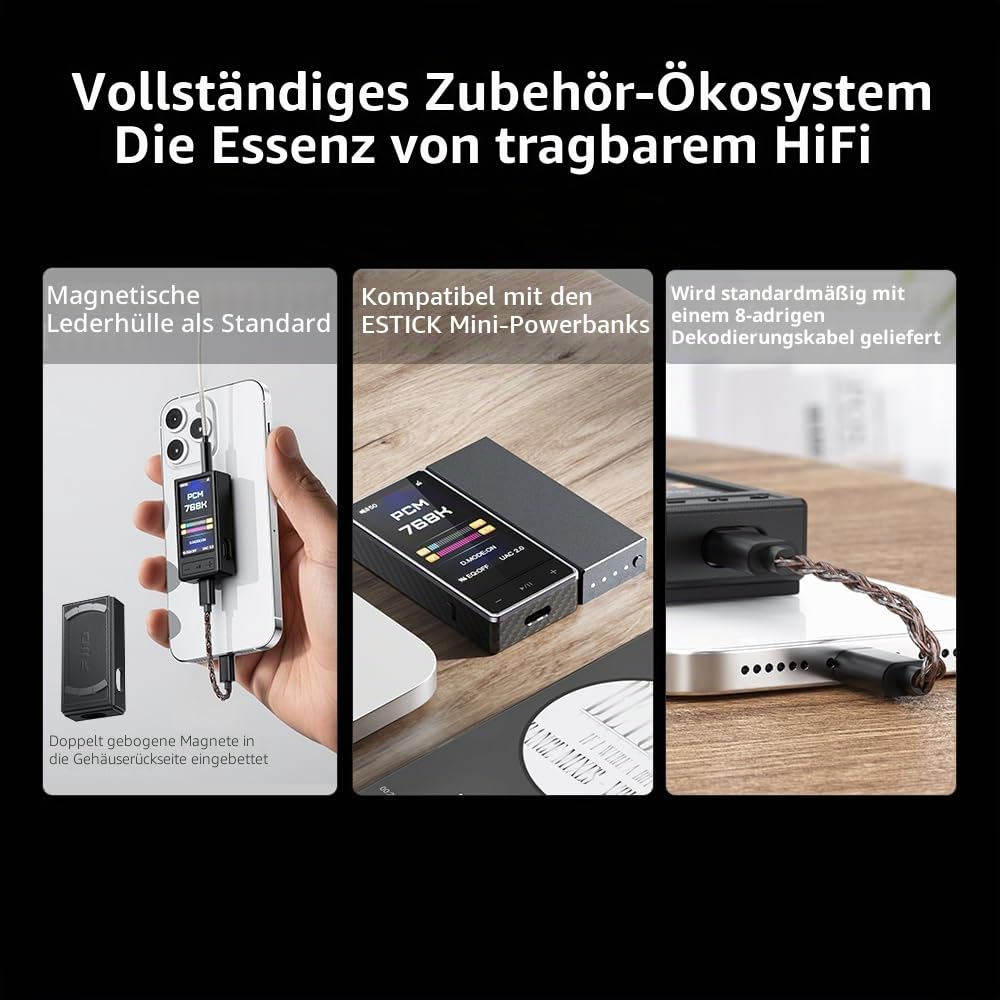 FiiO QX13 tragbarer DAC-Verstärker, ES9027PRO 8-Ch DAC, 900 mW × 2, XMOS 16-Core, 10-Band EQ, Kohlefaser-Körper, Farbdisplay (schwarz)